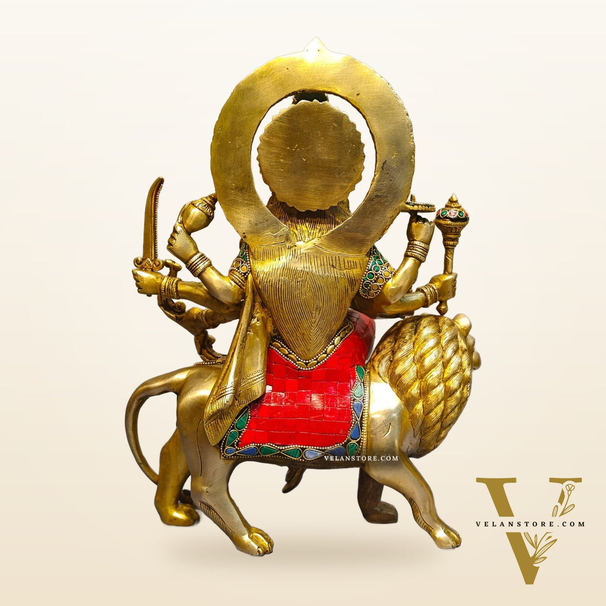Exquisite Brass Durga Mata Idol | Devi Durga Sculpture | 15" stonework
