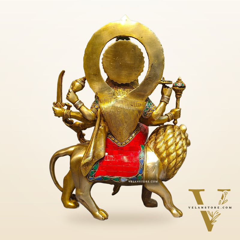 Exquisite Brass Durga Mata Idol | Devi Durga Sculpture | 15" stonework