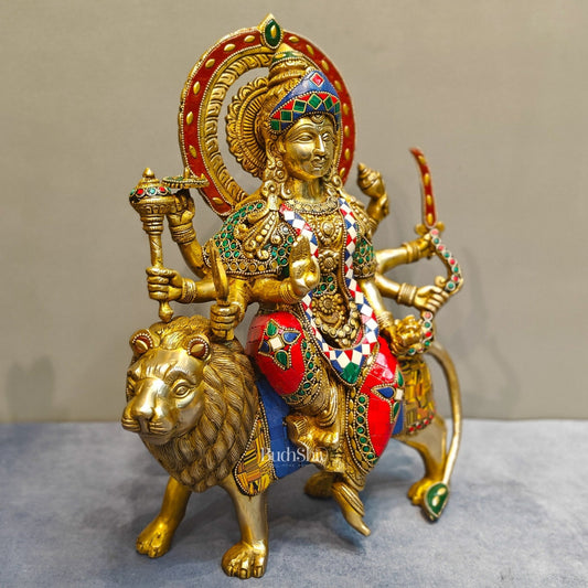 Exquisite Brass Durga Mata Idol | Devi Durga Sculpture | 15" stonework