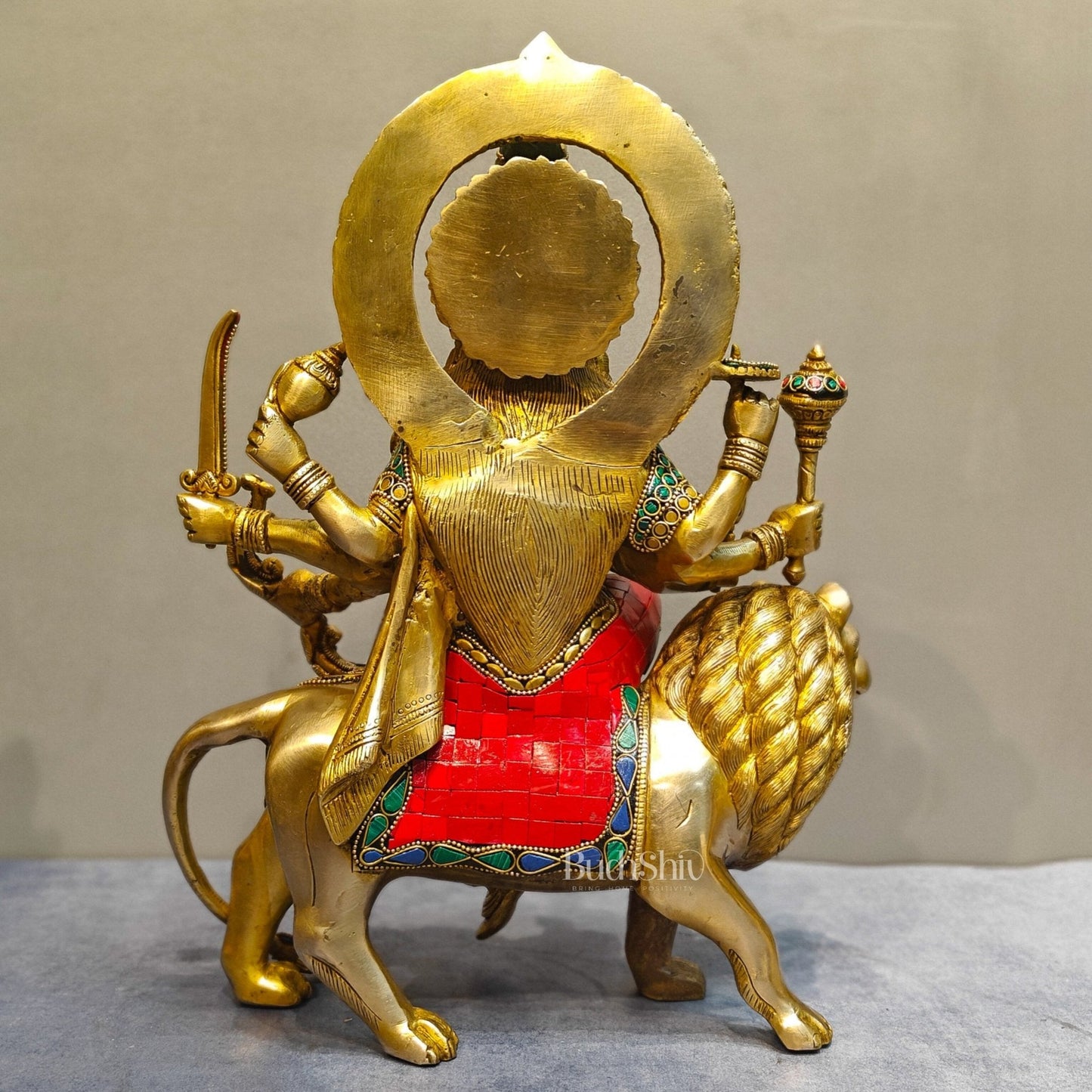 Exquisite Brass Durga Mata Idol | Devi Durga Sculpture | 15" stonework