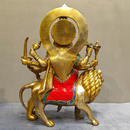 Exquisite Brass Durga Mata Idol | Devi Durga Sculpture | 15" stonework