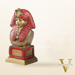 Exquisite Brass Egyptian Pharaoh Statue with Stonework | 7" Height