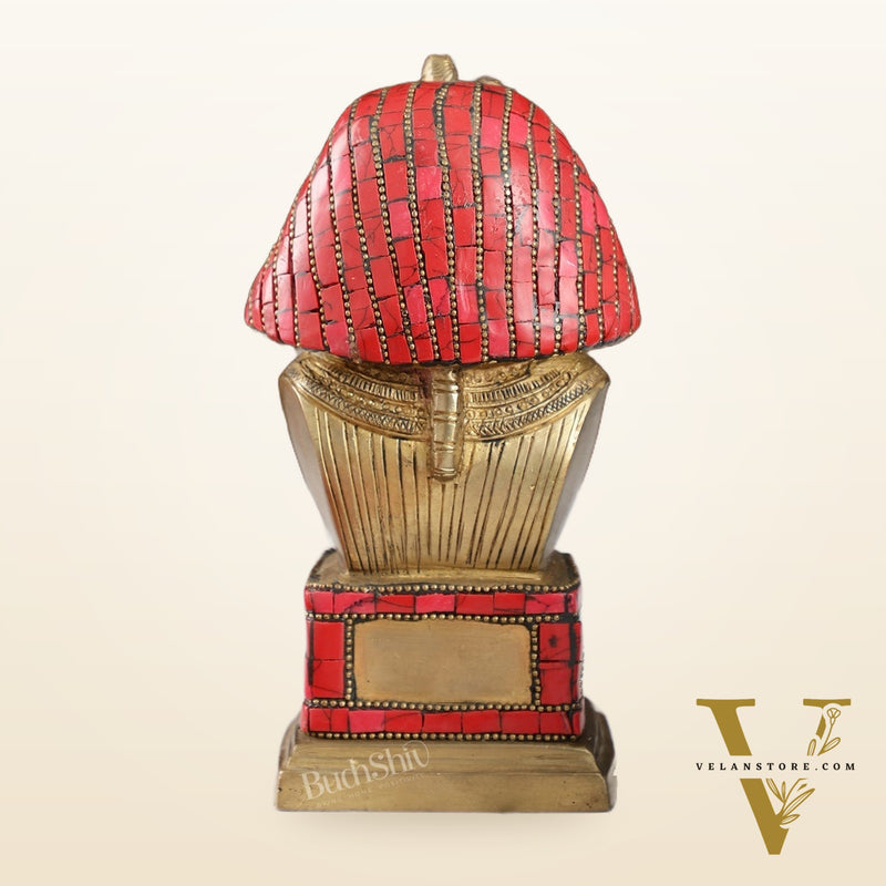 Exquisite Brass Egyptian Pharaoh Statue with Stonework | 7" Height