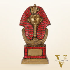 Exquisite Brass Egyptian Pharaoh Statue with Stonework | 7" Height