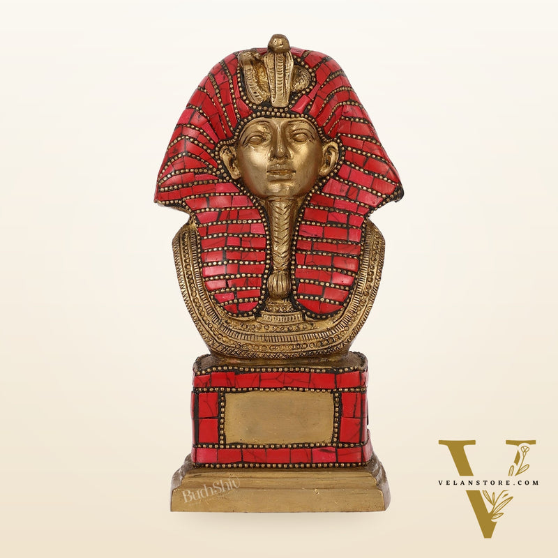 Exquisite Brass Egyptian Pharaoh Statue with Stonework | 7" Height