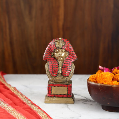 Exquisite Brass Egyptian Pharaoh Statue with Stonework | 7" Height
