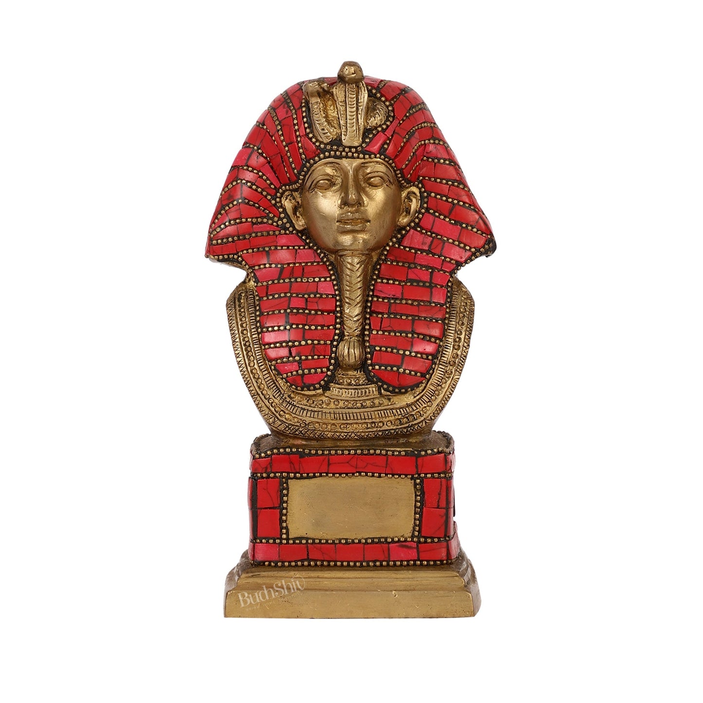 Exquisite Brass Egyptian Pharaoh Statue with Stonework | 7" Height