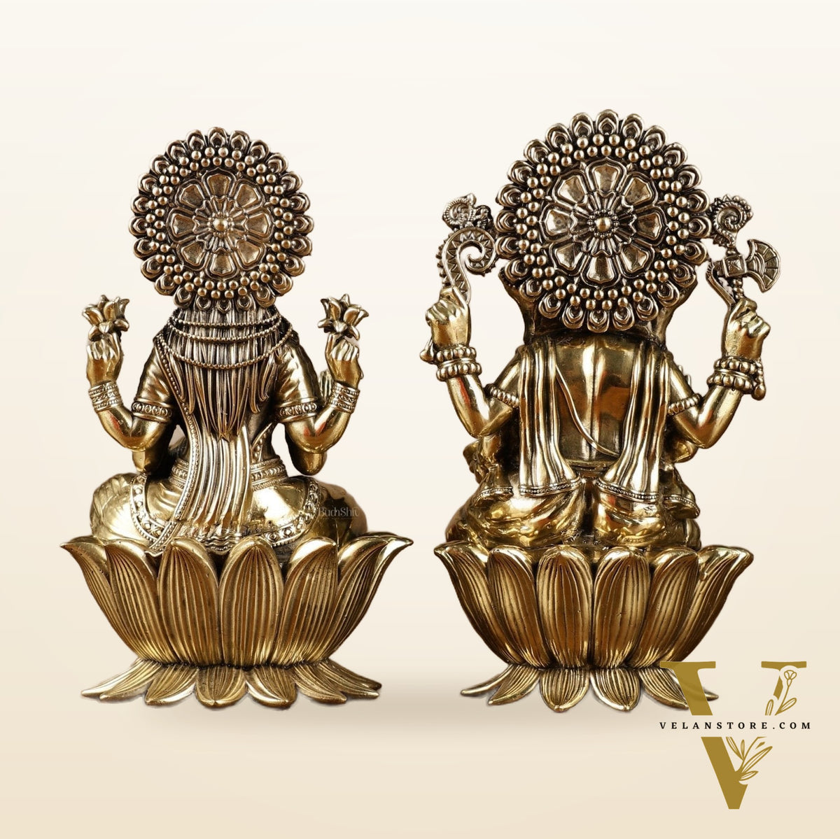 Exquisite Brass Ganesh Lakshmi Idol Pair | 8 Inch