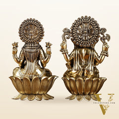 Exquisite Brass Ganesh Lakshmi Idol Pair | 8 Inch