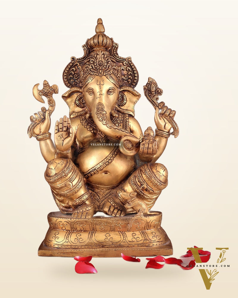 Exquisite Brass Ganesha Idol – Handcrafted 16-Inch Statue