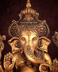 Exquisite Brass Ganesha Idol – Handcrafted 16-Inch Statue
