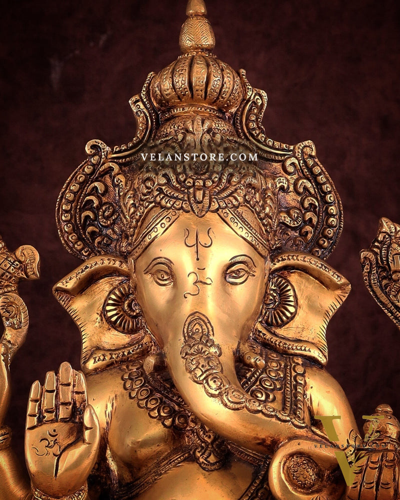 Exquisite Brass Ganesha Idol – Handcrafted 16-Inch Statue