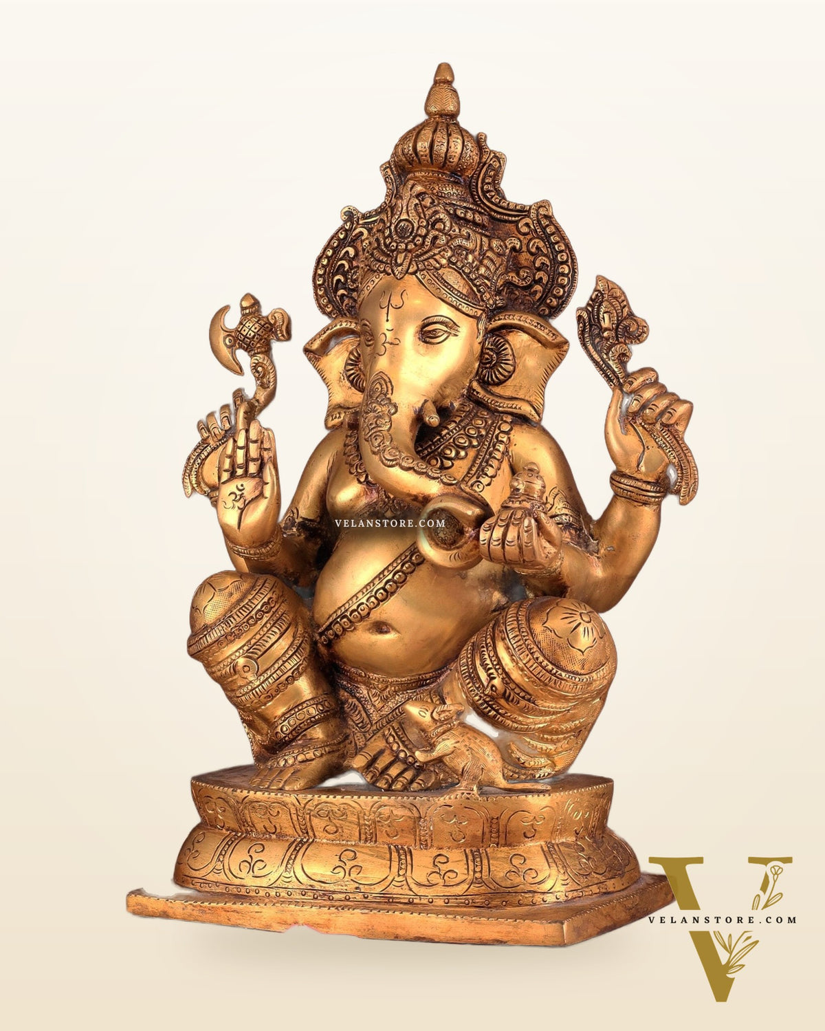 Exquisite Brass Ganesha Idol – Handcrafted 16-Inch Statue