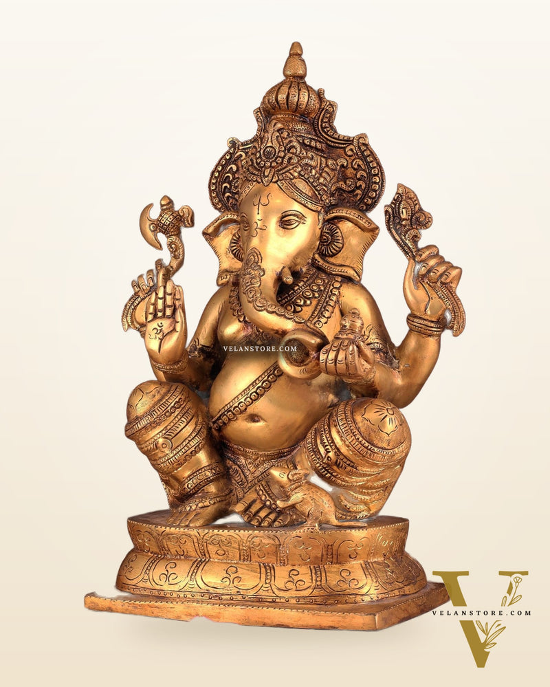 Exquisite Brass Ganesha Idol – Handcrafted 16-Inch Statue