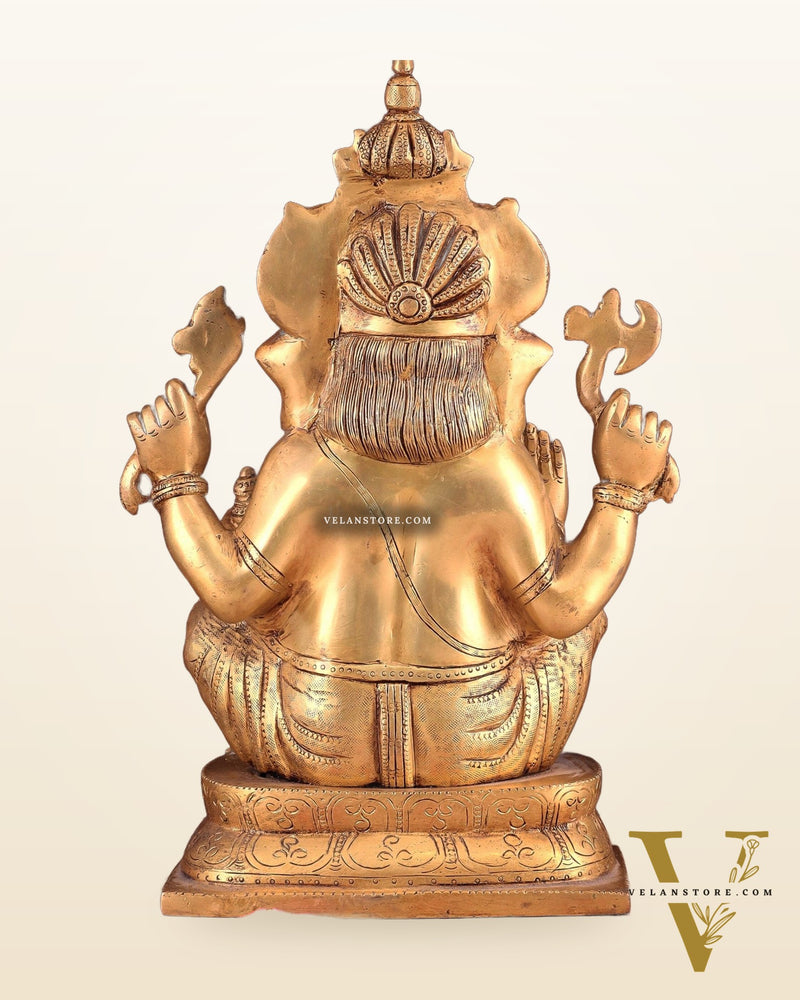 Exquisite Brass Ganesha Idol – Handcrafted 16-Inch Statue