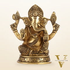 Exquisite Brass Ganesha Idol | Height 4 inch