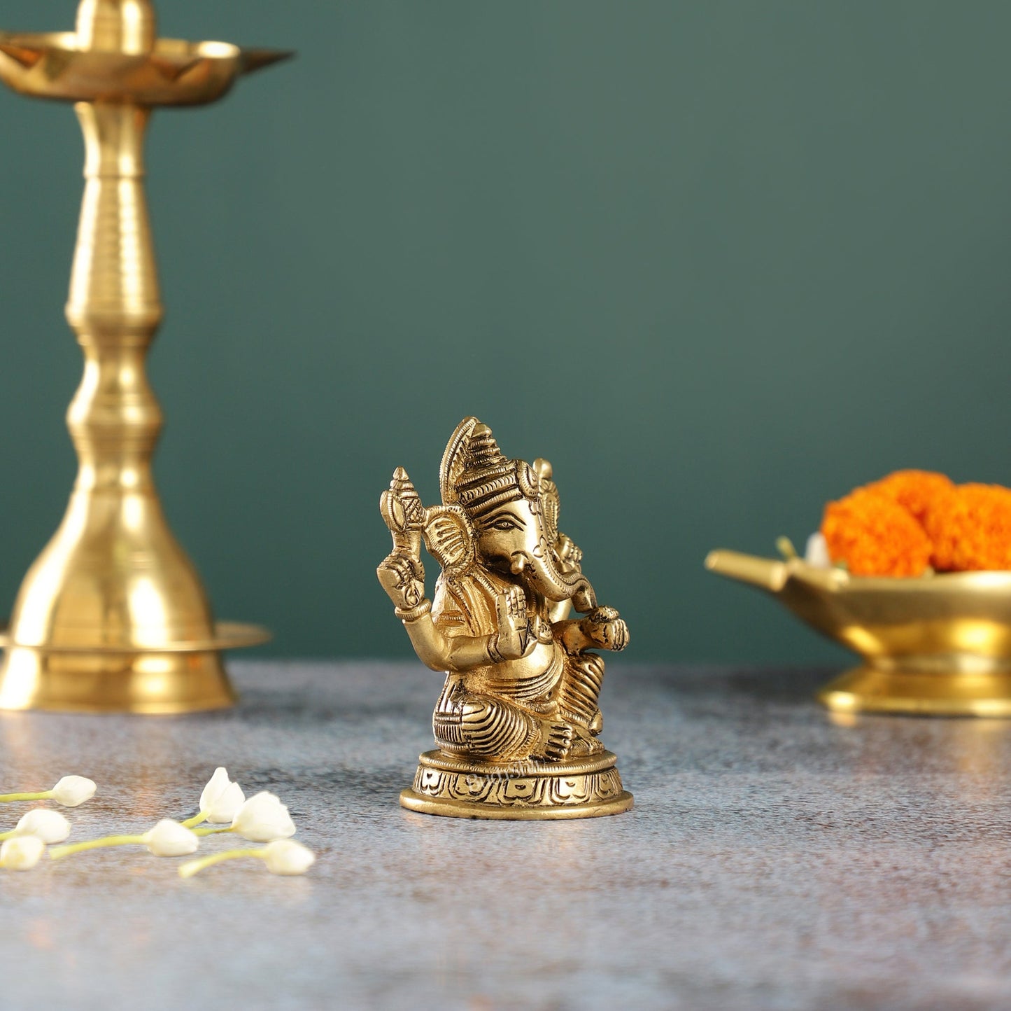 Exquisite Brass Ganesha Idol | Height 4 inch