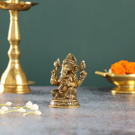 Exquisite Brass Ganesha Idol | Height 4 inch
