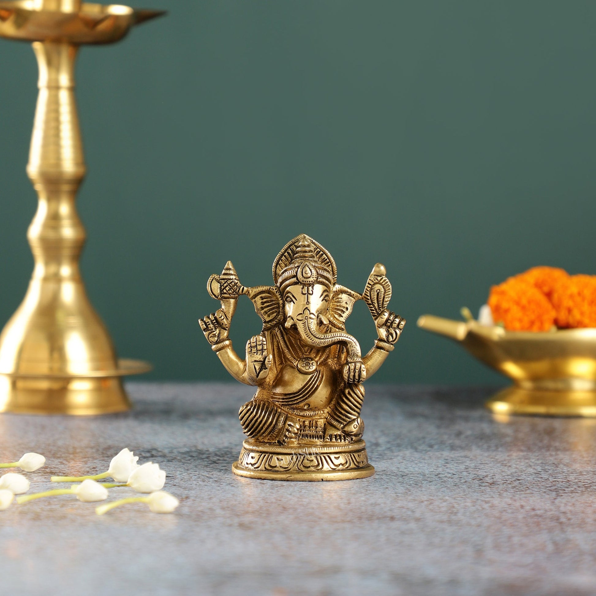 Exquisite Brass Ganesha Idol | Height 4 inch