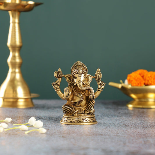 Exquisite Brass Ganesha Idol | Height 4 inch