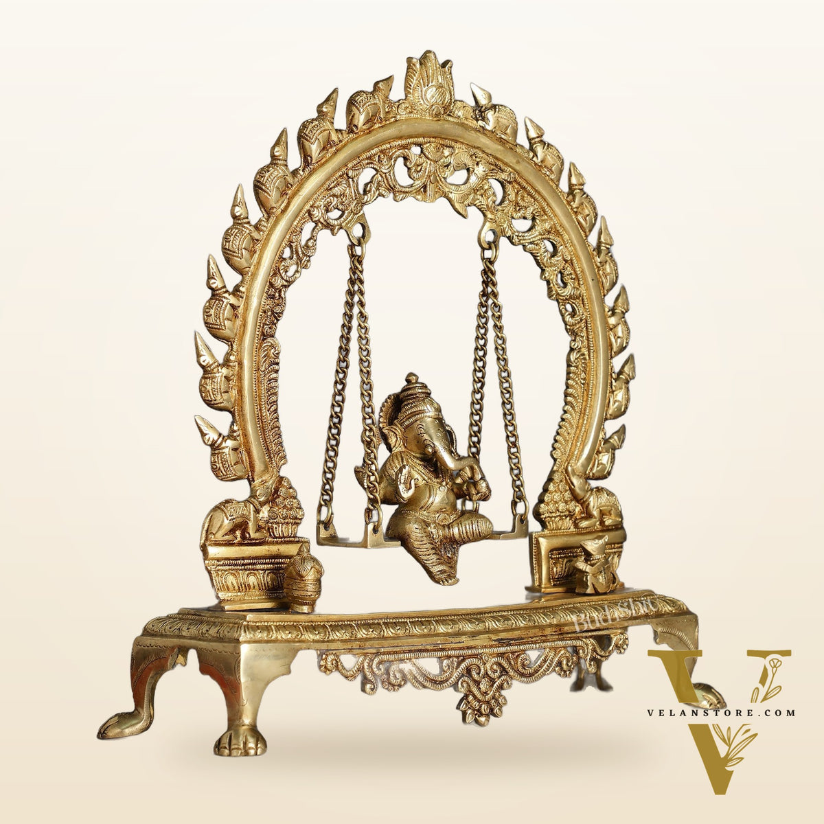 Exquisite Brass Ganesha swing with Mouse Frame | 16" Height | Handcrafted