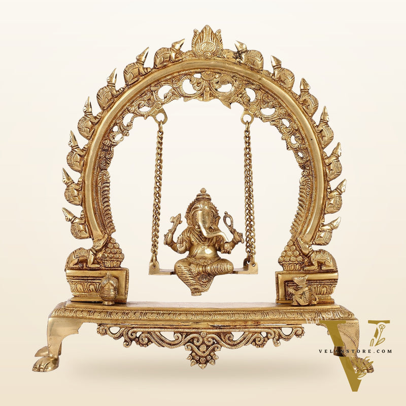 Exquisite Brass Ganesha swing with Mouse Frame | 16" Height | Handcrafted