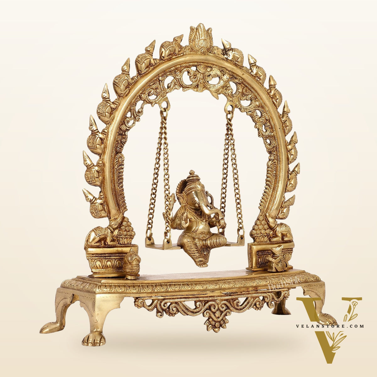 Exquisite Brass Ganesha swing with Mouse Frame | 16" Height | Handcrafted