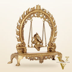 Exquisite Brass Ganesha swing with Mouse Frame | 16" Height | Handcrafted