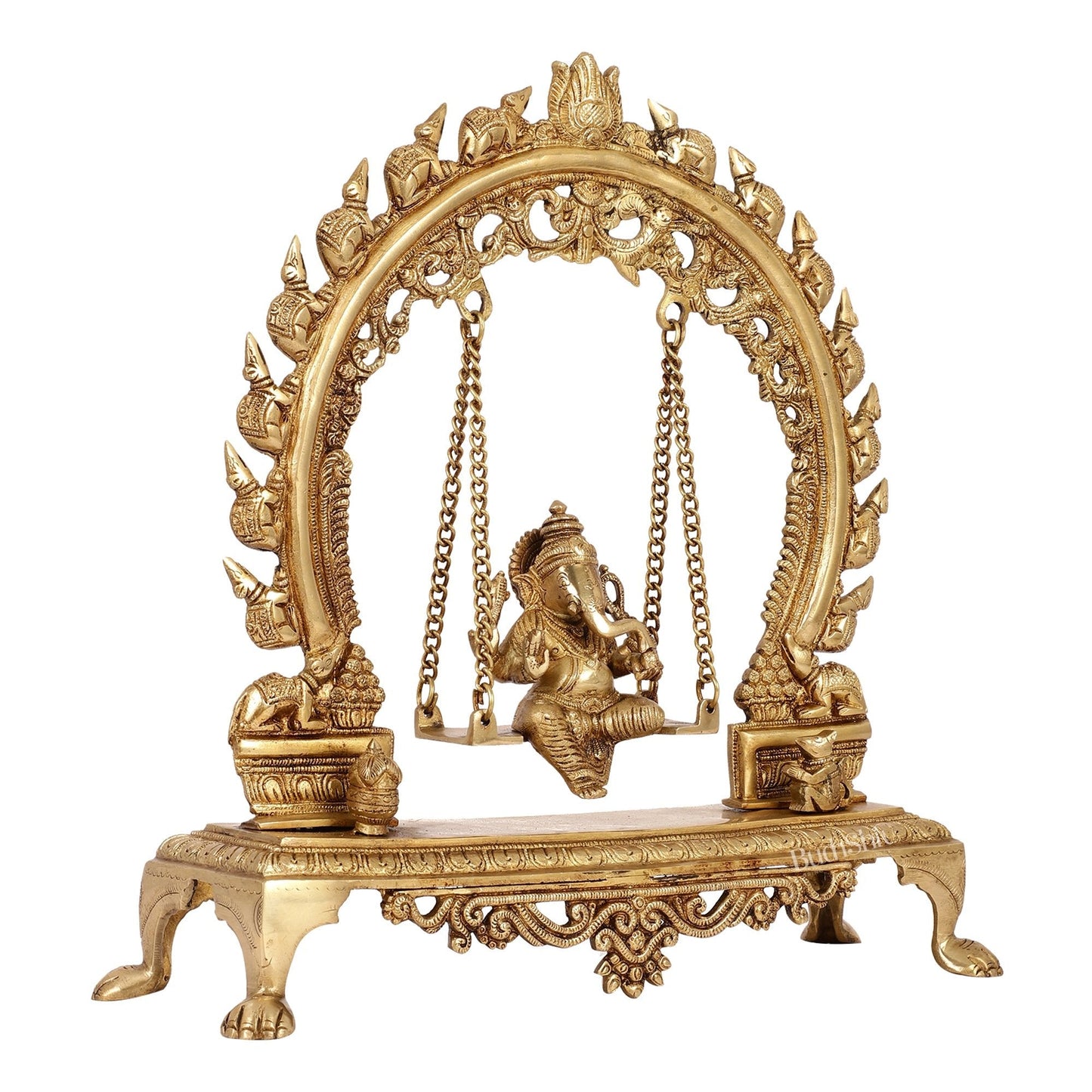 Exquisite Brass Ganesha swing with Mouse Frame | 16" Height | Handcrafted
