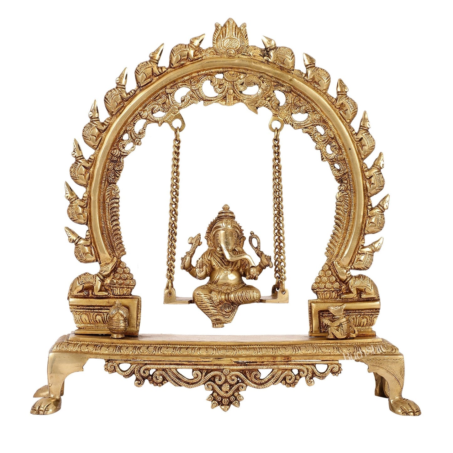 Exquisite Brass Ganesha swing with Mouse Frame | 16" Height | Handcrafted