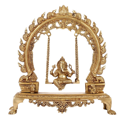 Exquisite Brass Ganesha swing with Mouse Frame | 16" Height | Handcrafted