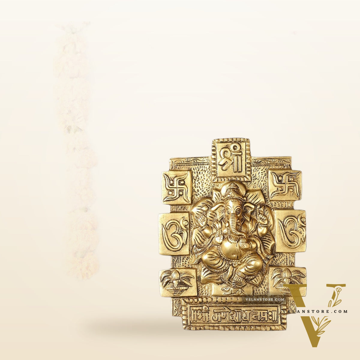 Exquisite Brass Ganesha Wall Hanging - 7 Inch