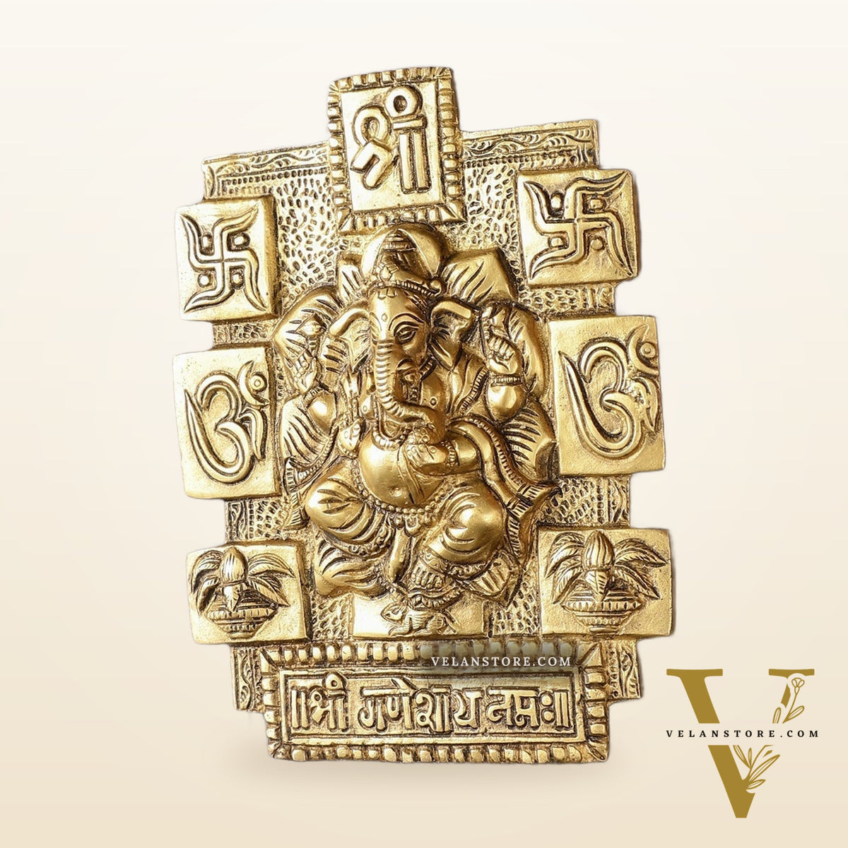 Exquisite Brass Ganesha Wall Hanging - 7 Inch