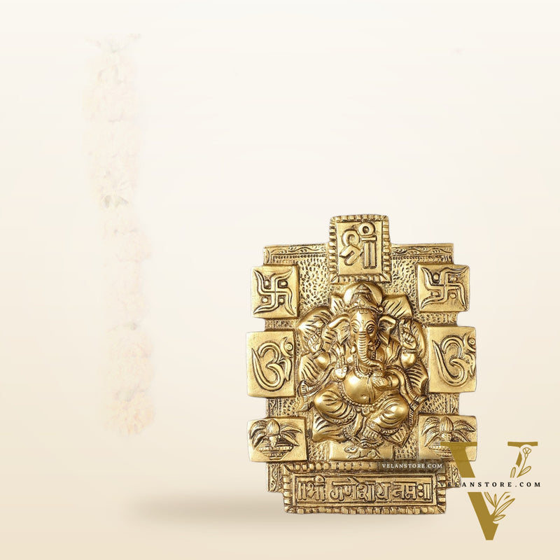 Exquisite Brass Ganesha Wall Hanging - 7 Inch