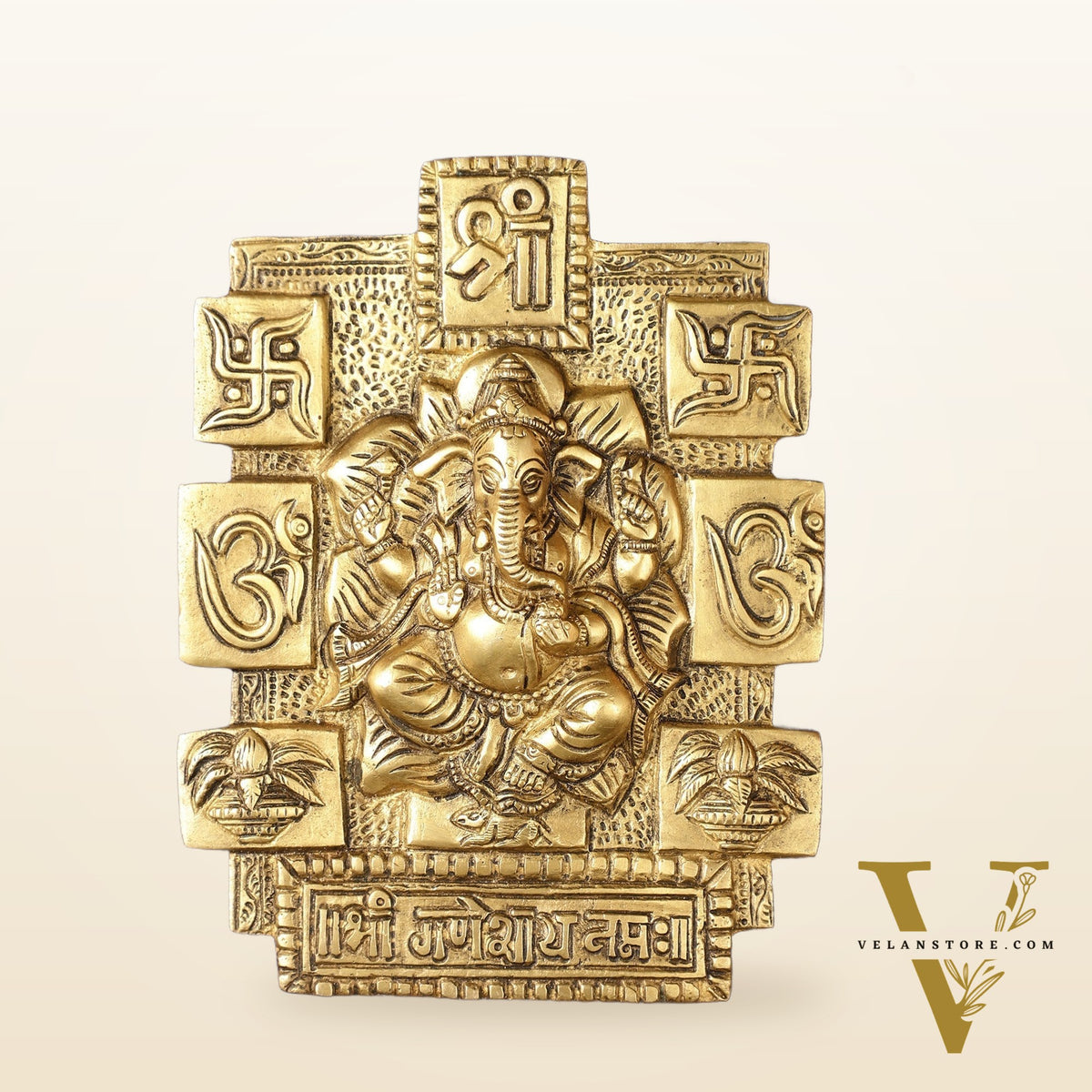 Exquisite Brass Ganesha Wall Hanging - 7 Inch