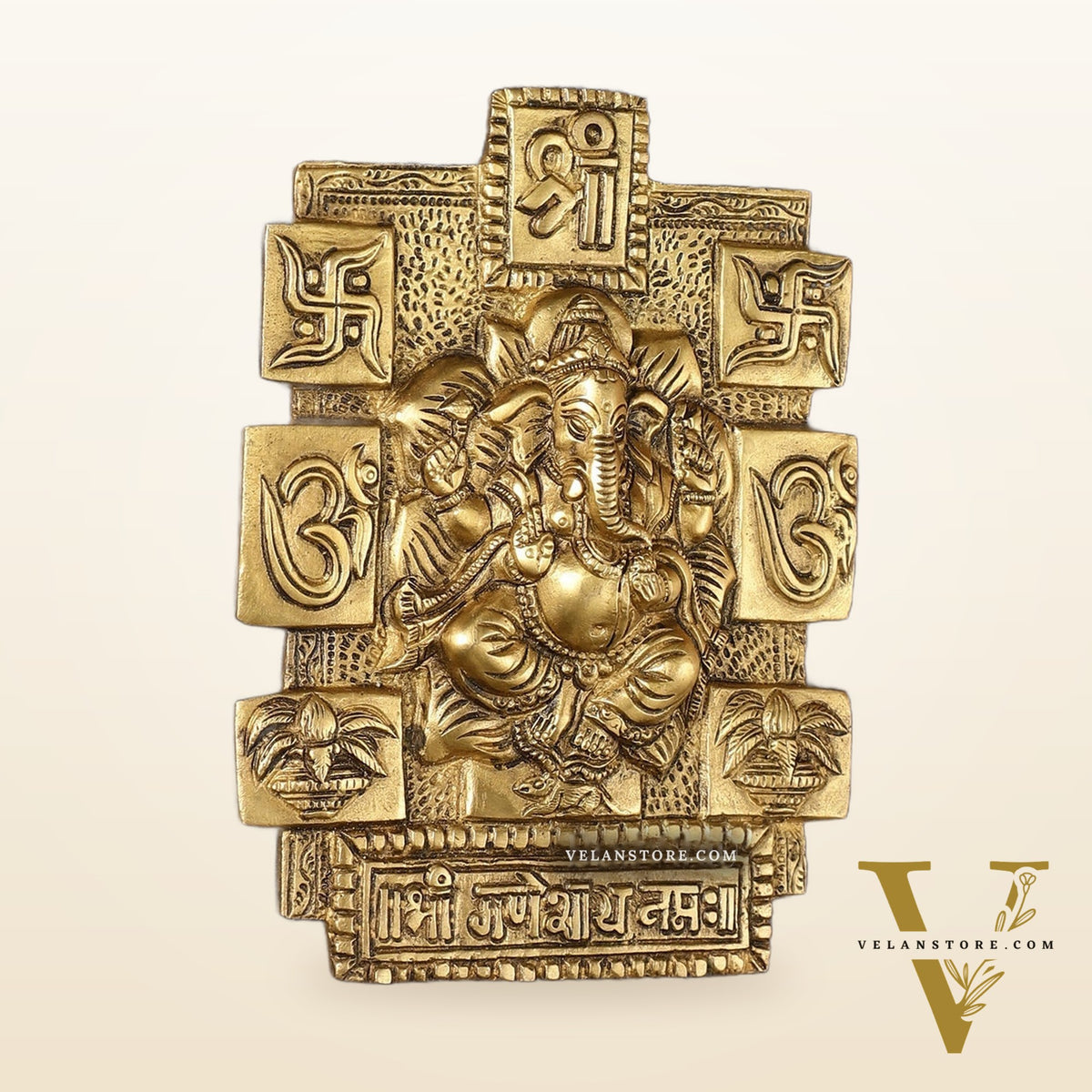 Exquisite Brass Ganesha Wall Hanging - 7 Inch