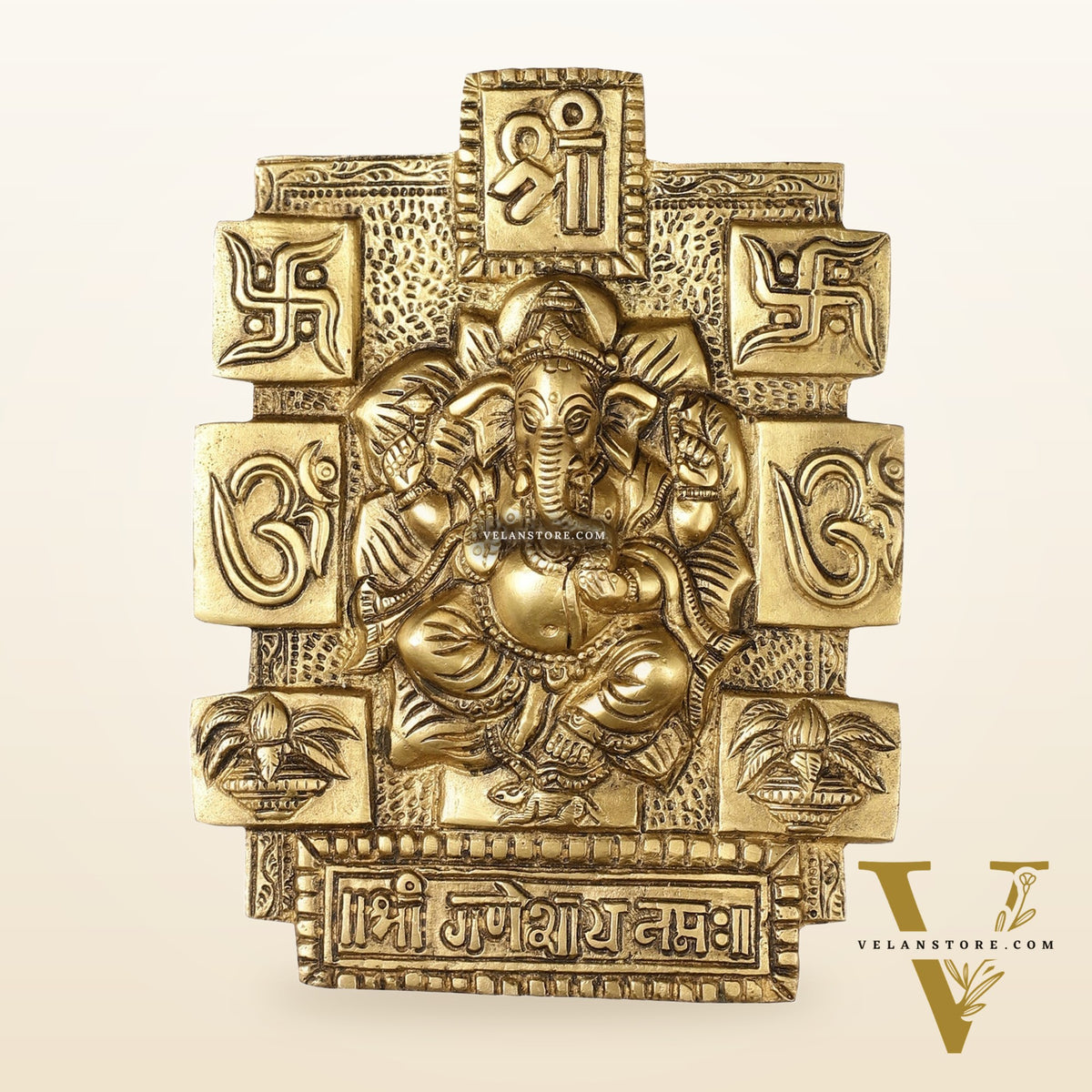 Exquisite Brass Ganesha Wall Hanging - 7 Inch