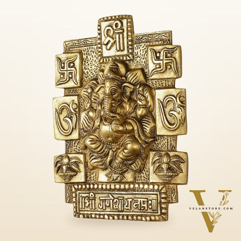 Exquisite Brass Ganesha Wall Hanging - 7 Inch