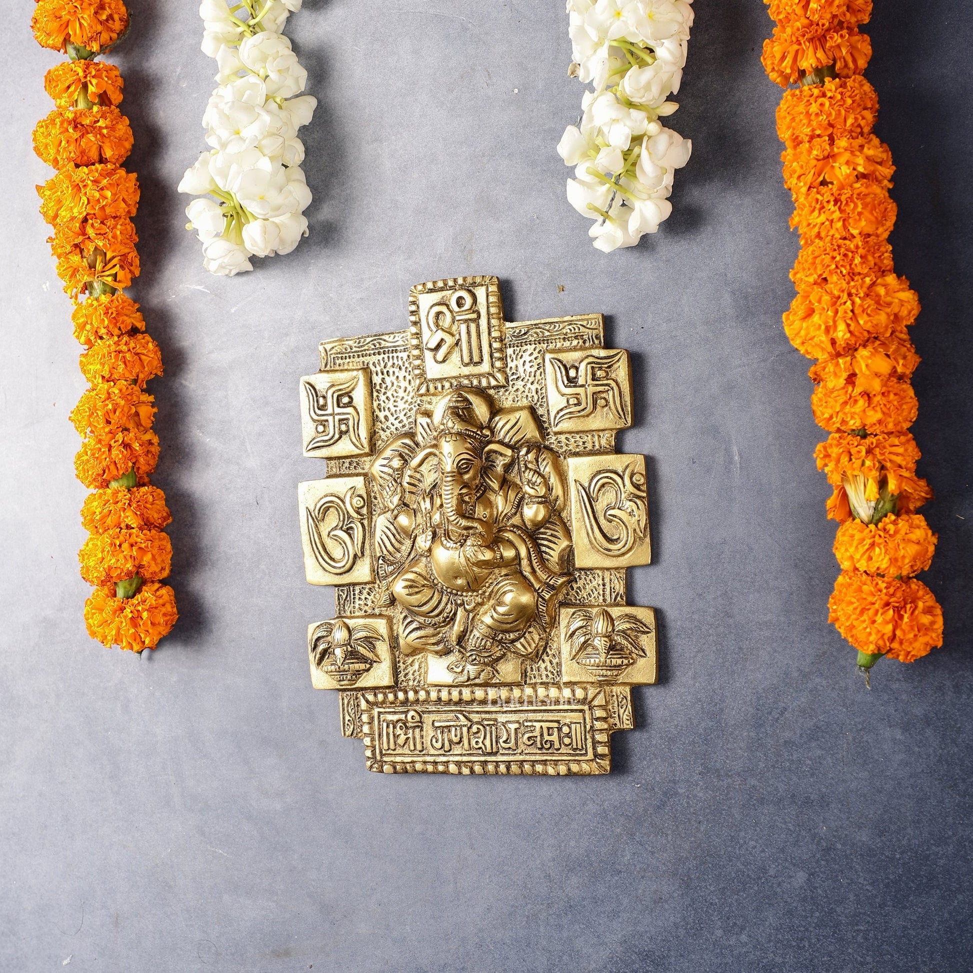 Exquisite Brass Ganesha Wall Hanging - 7 Inch