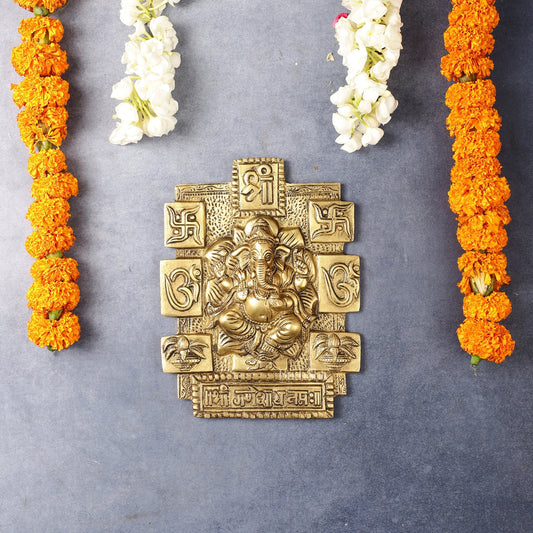 Exquisite Brass Ganesha Wall Hanging - 7 Inch