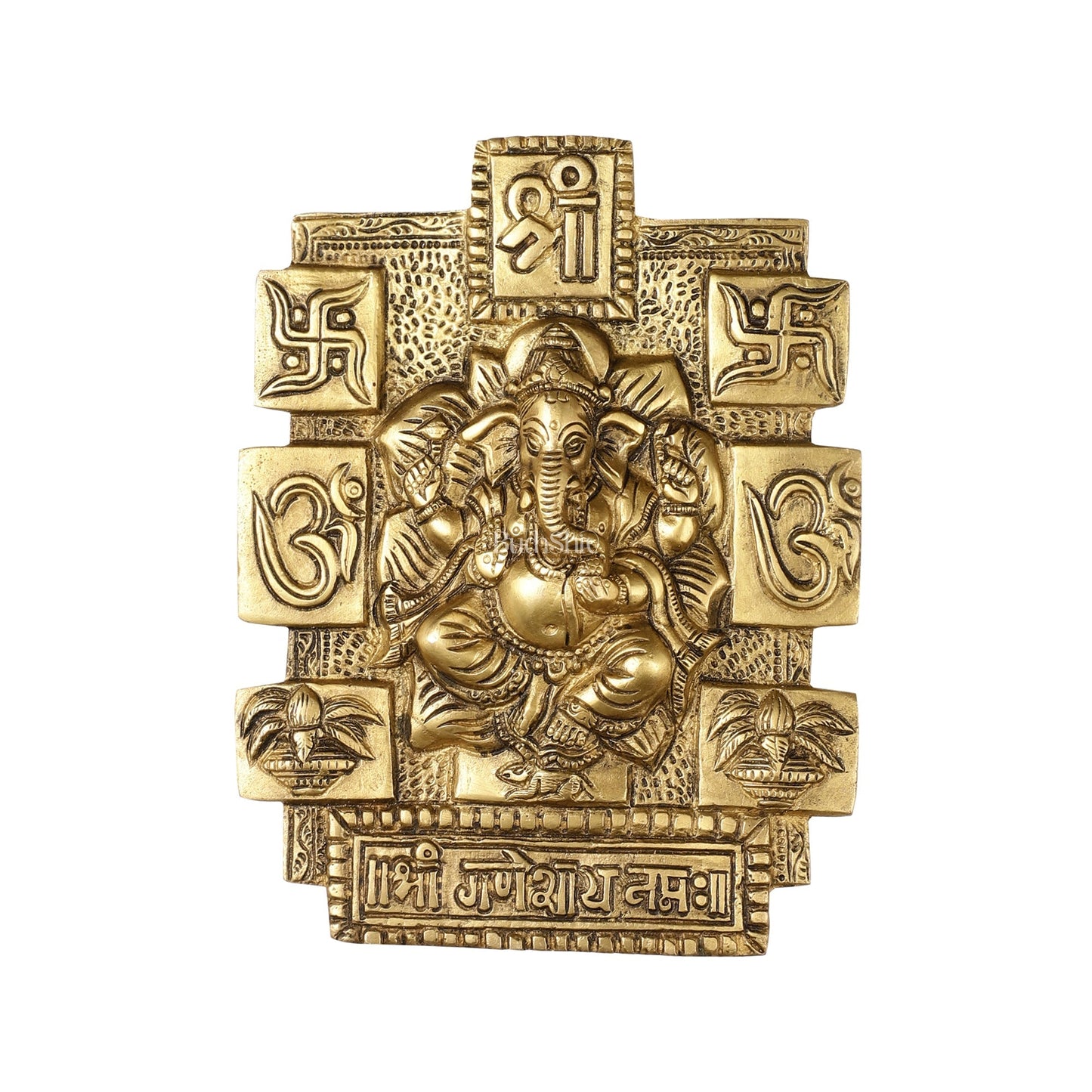 Exquisite Brass Ganesha Wall Hanging - 7 Inch