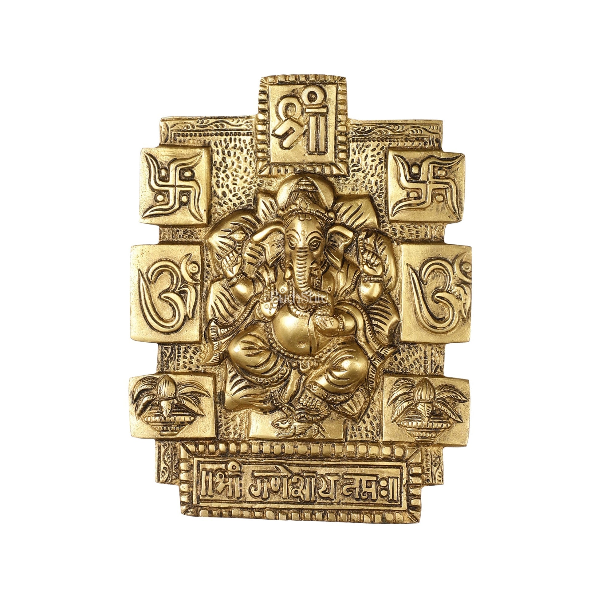 Exquisite Brass Ganesha Wall Hanging - 7 Inch