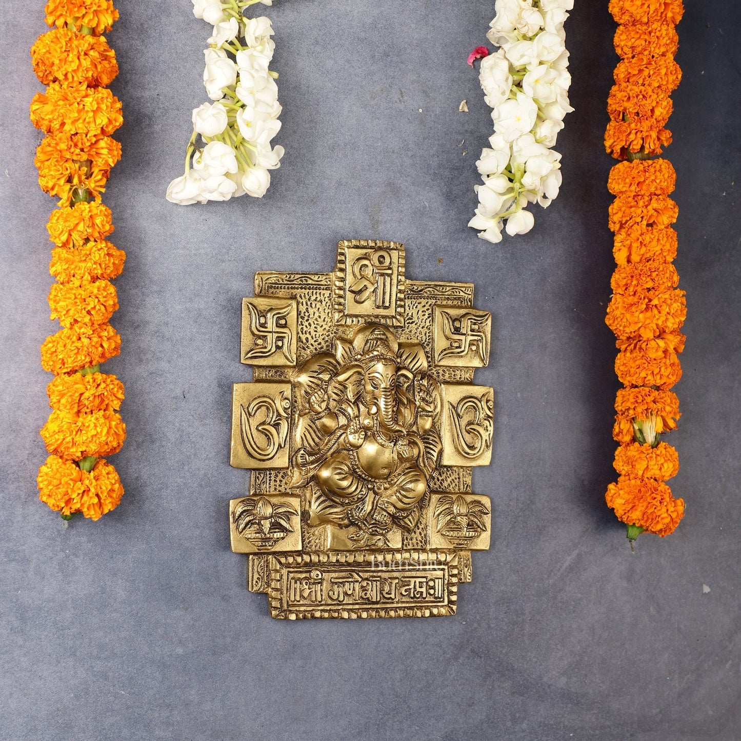 Exquisite Brass Ganesha Wall Hanging - 7 Inch