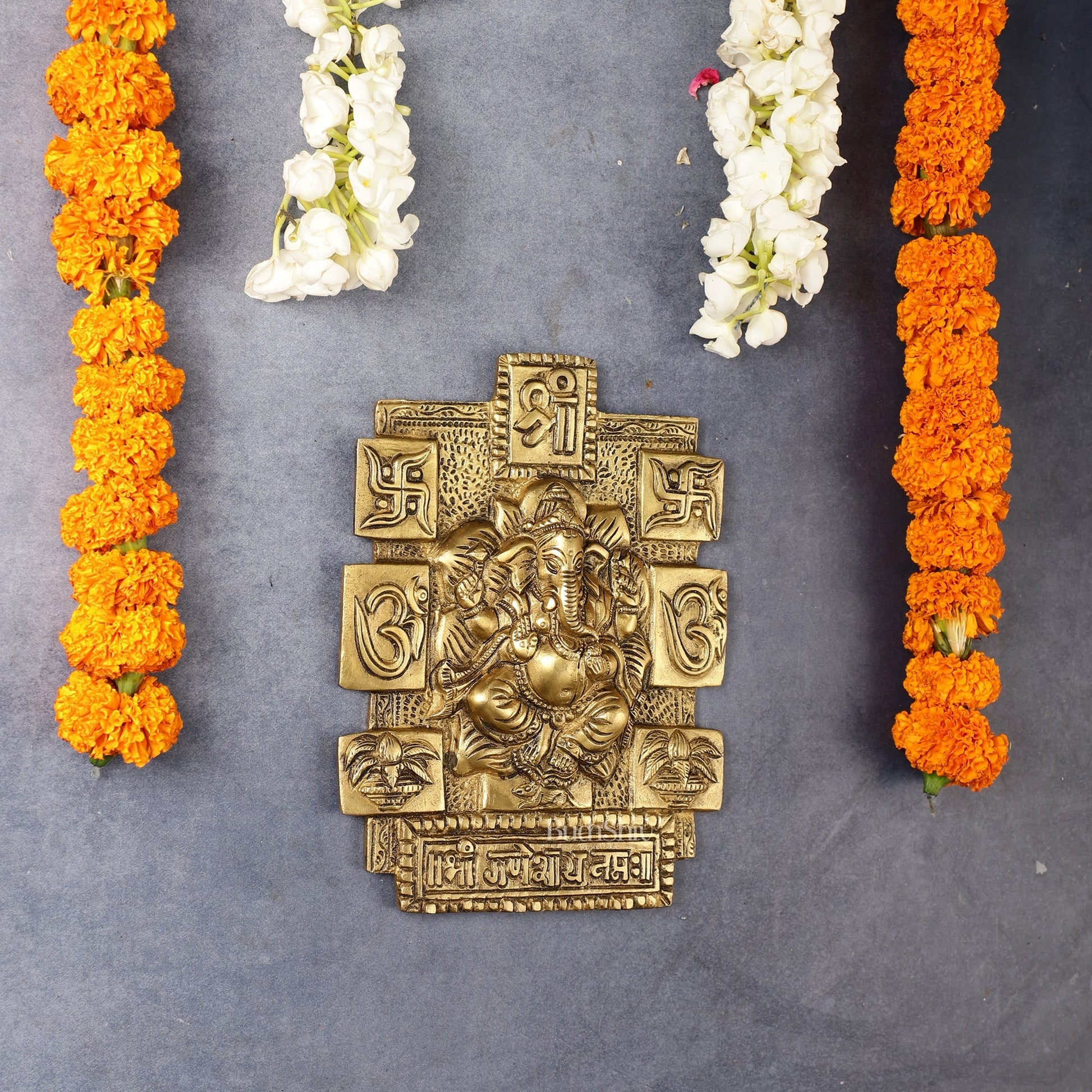 Exquisite Brass Ganesha Wall Hanging - 7 Inch