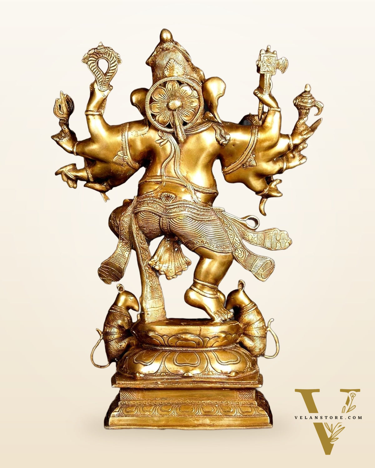 Exquisite Brass Handcrafted Dancing Ganesha Statue | Ten arms 26"