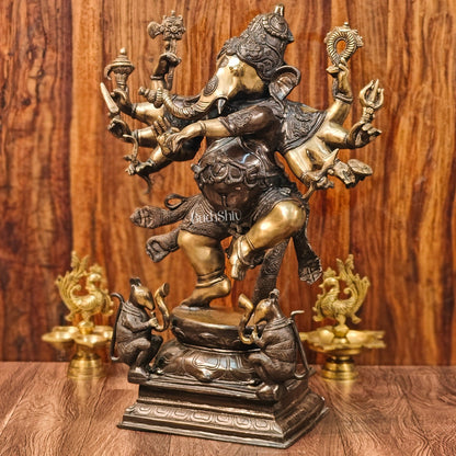 Handcrafted Large Brass Dancing Ganesha Statue - Antique Chola Bronze Finish