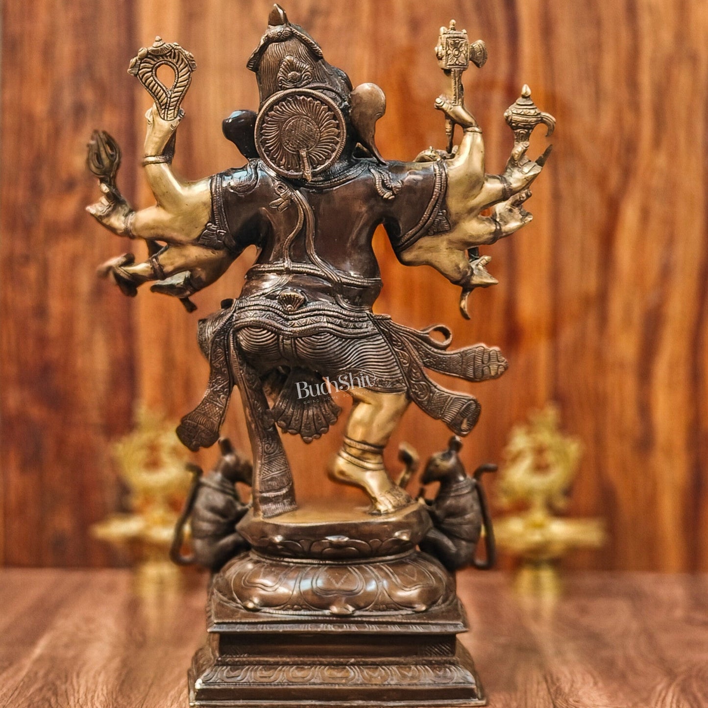 Handcrafted Large Brass Dancing Ganesha Statue - Antique Chola Bronze Finish