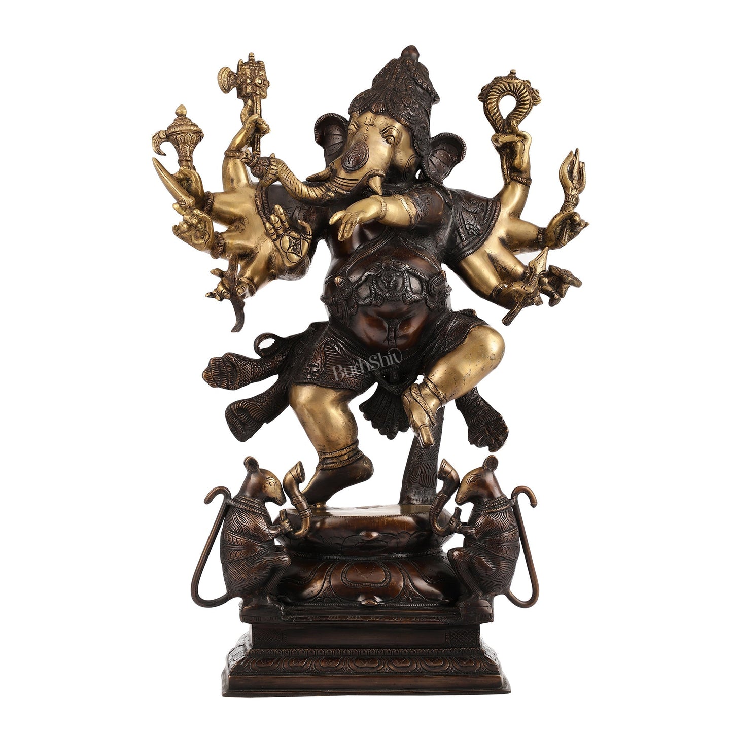 Hoysala Style Brass Dancing Ganesha Statue - 26x18x9 Inches, Antique Chola Bronze Finish