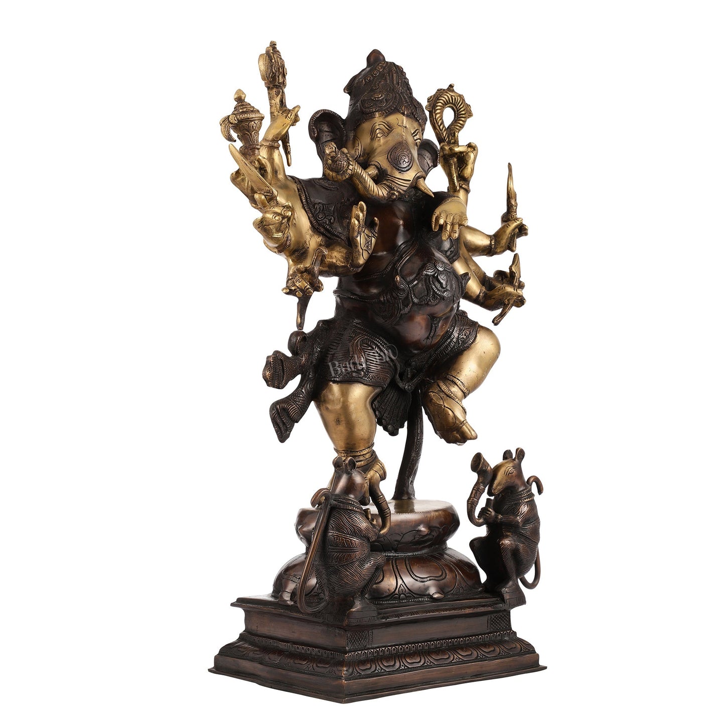 Hoysala Style Brass Dancing Ganesha Statue - 26x18x9 Inches, Antique Chola Bronze Finish