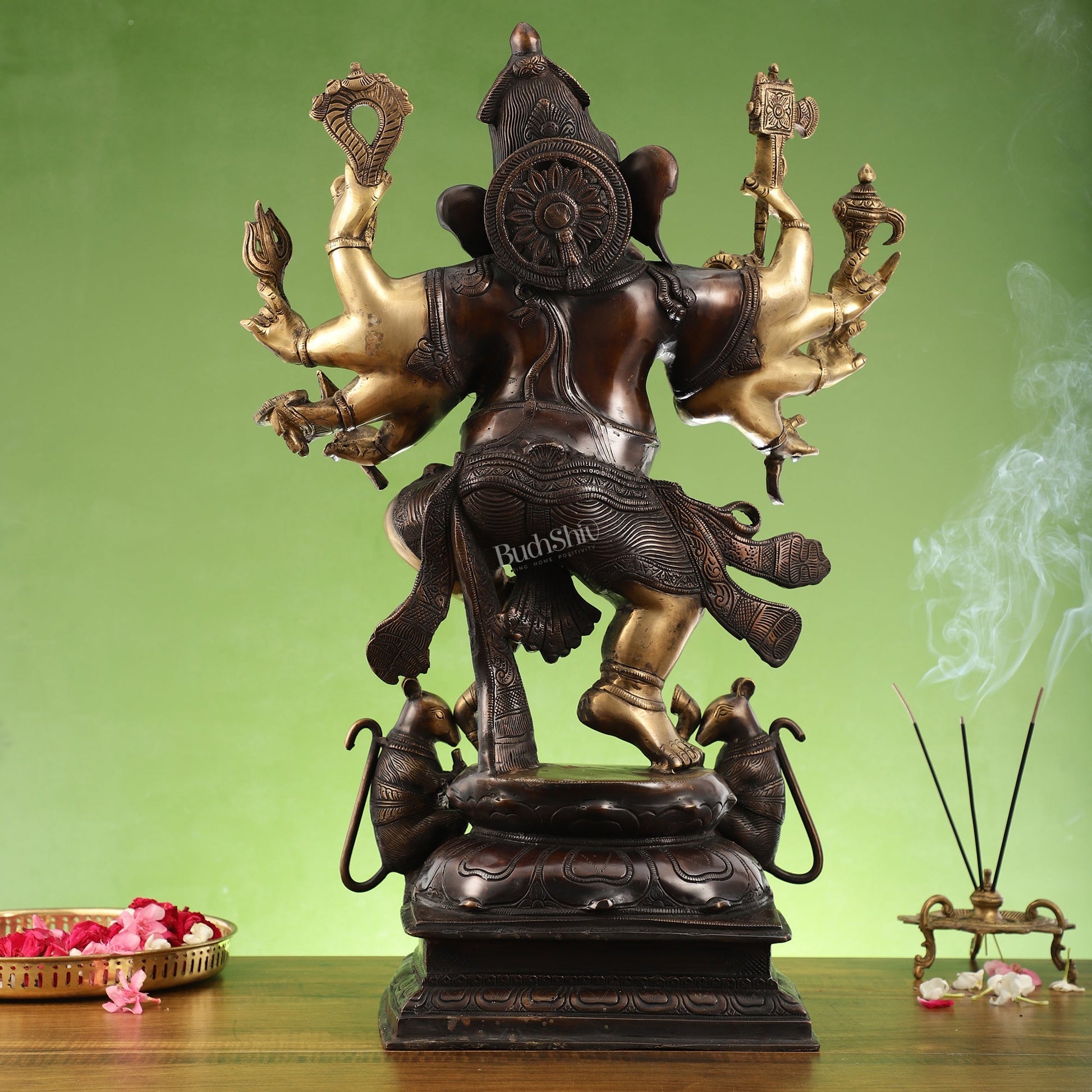 Hoysala Style Brass Dancing Ganesha Statue - 26x18x9 Inches, Antique Chola Bronze Finish